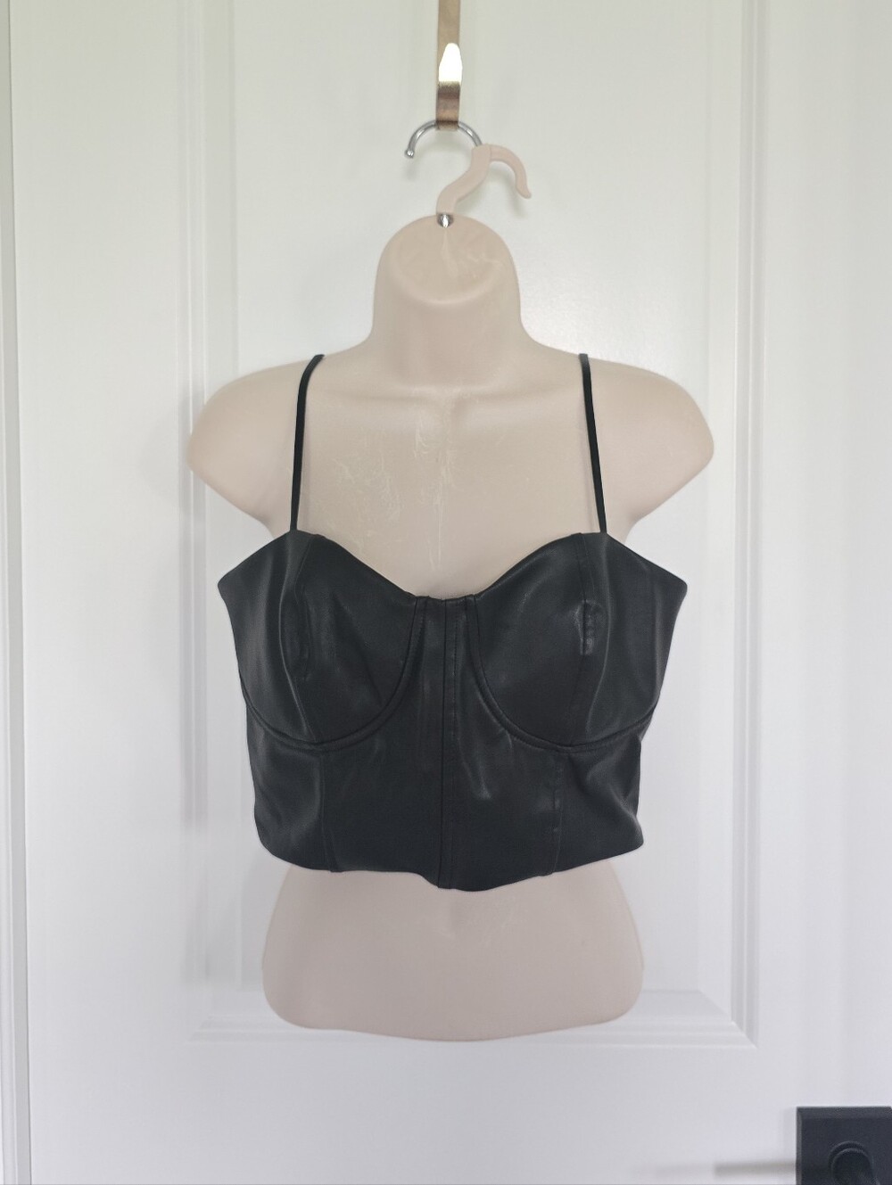 Express Black Faux Leather Bustier Crop Top Sz Medium Worn 1x